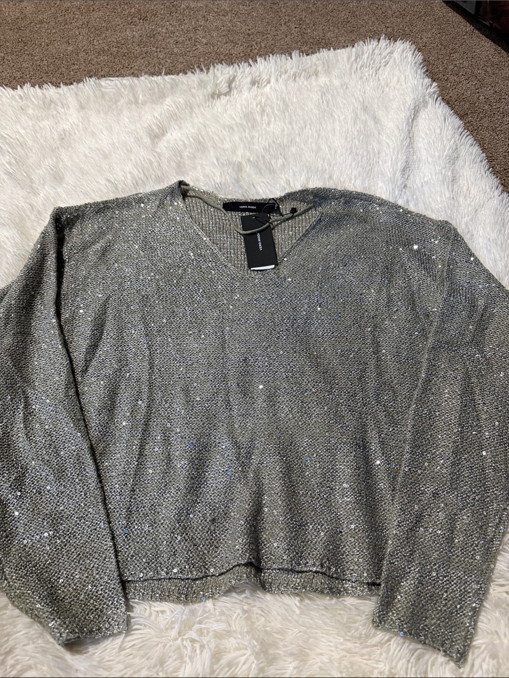 Vero Moda Silver Sequin V-Neck Sweater